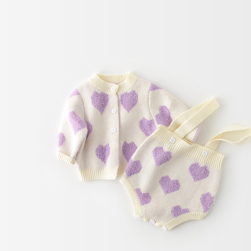 MILANCEL baby girl clothes knit clothing set heart bodysuit sweaters 2 pcs suit soft born 220509