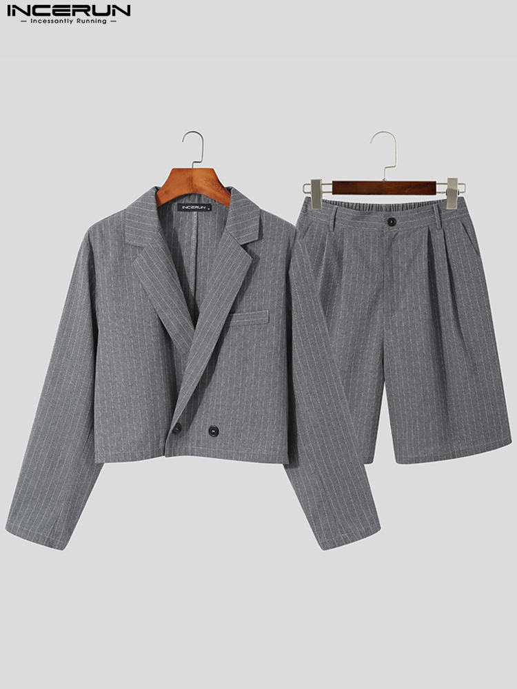 Stylish Casual Men s Streetwear Sets Party Nightclub Style Striped Short Suit Five point Pants Suits S 5XL INCERUN Tops 220708