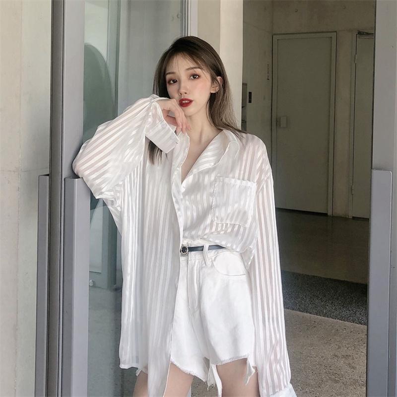 Women' Swimwear Women Cardigan White Striped Shirt Long Sleeve Summer Casual Loose Blouses Korean Ladies Tops BlusasWomen
Women' Swimwear Women Cardigan White Striped Shirt Long Sleeve Summer Casual Loose Blouses Korean Ladies Tops BlusasWomen