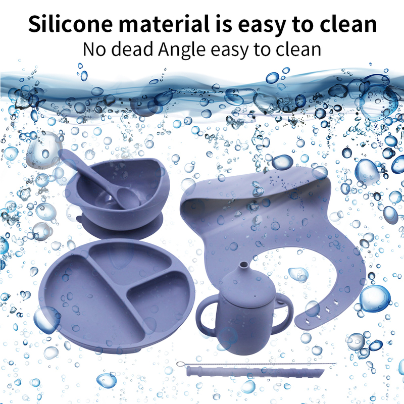 Baby Silicone Feeding Tableware Set Children's Bib Suction Cup Bowl Spoon Dishes BPA Free Food Supplement Bowls Dinner Plate 220512