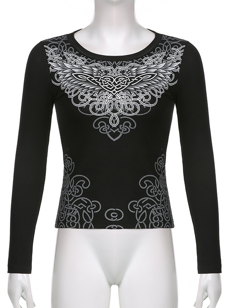 Tawnie Y2K Fairy Grunge Autumn Crop Top Printed Long Sleeve T Shirt Women Casual Grafic Tops Harajuku Vintage Clothes 220321