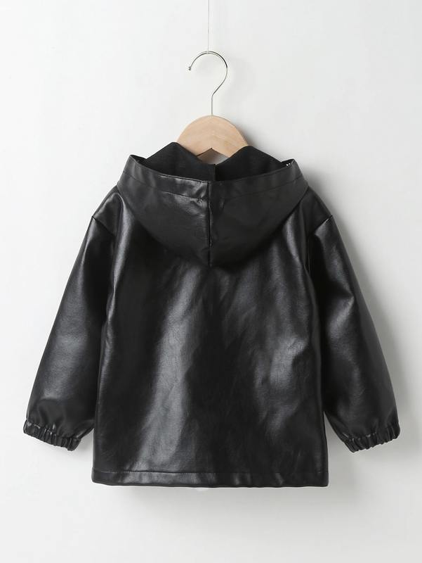 Toddler Boys Zip Up Hooded PU Leather Coat SHE
