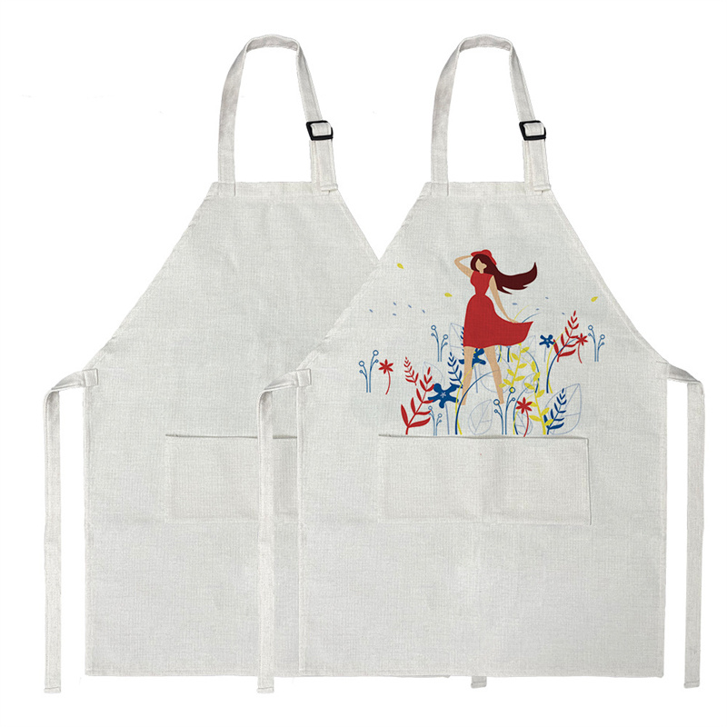 Sublimation Blank Apron DIY Blank Aprons with Pockets Cooking Kitchen Apron for Women Men Blank Bib Apron Drawing Crafting Linen