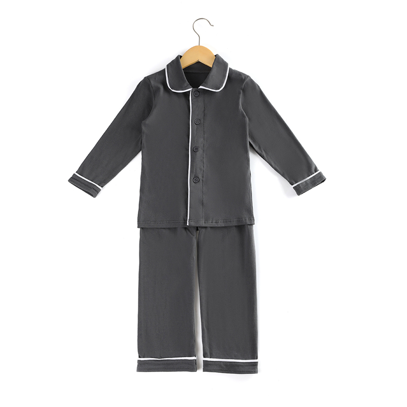 100% Cotton Navy Solid Color Boys Girls Sleepwear Button Family Siblings Matching Children Christmas Ruffle Kids Pajamas 220426