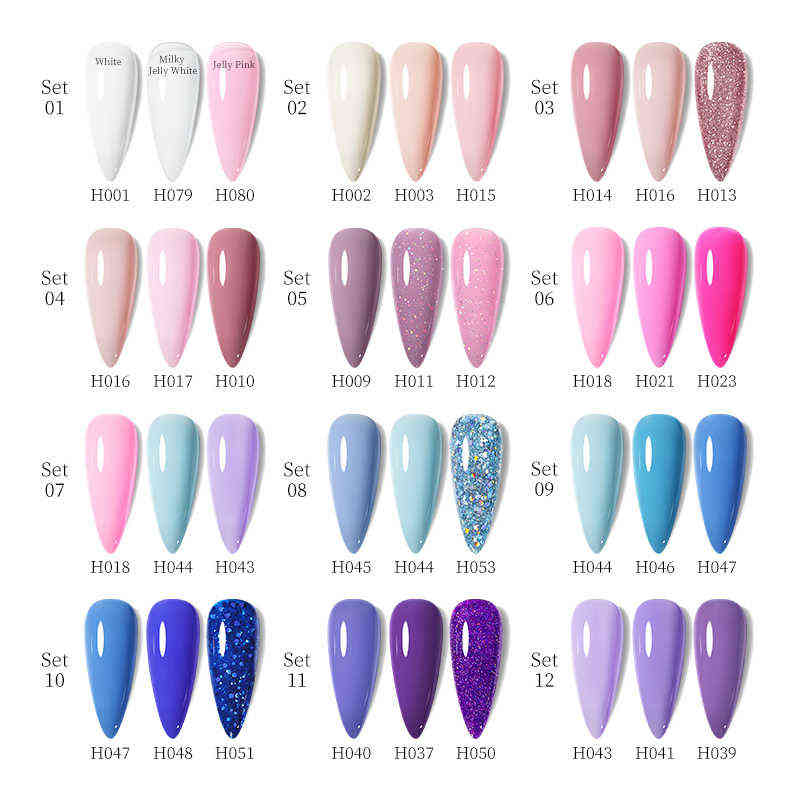 Nail Gel Toy 3pcs Glass Bottle Polish Set Color Series Glitter Semi Permanent Soak Off Uv Art Manicure 0328