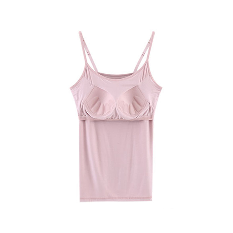 Women Tank-Top Built-in Bra Padded Push-Up Stretchable Modal Tops Camisoles Tube Vest Sleeveless Sexy Casual Korean SA0764 220316