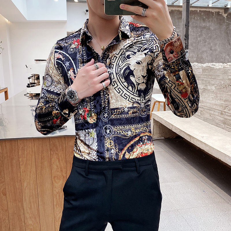 Boutique gold velvet long-sleeved shirt 2022 autumn and winter new personalized print slim fit stretch top fashion casual plus size shirt, Customize
Boutique gold velvet long-sleeved shirt 2022 autumn and winter new personalized print slim fit stretch top fashion casual plus size shirt, Customize