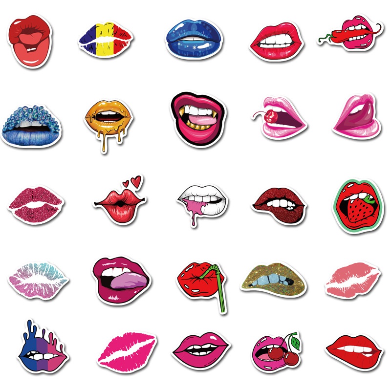 50Pcs/Lot Sexy Red Lips Stickers Graffiti Stickers for DIY Luggage Laptop Skateboard Motorcycle Bicycle Sticker