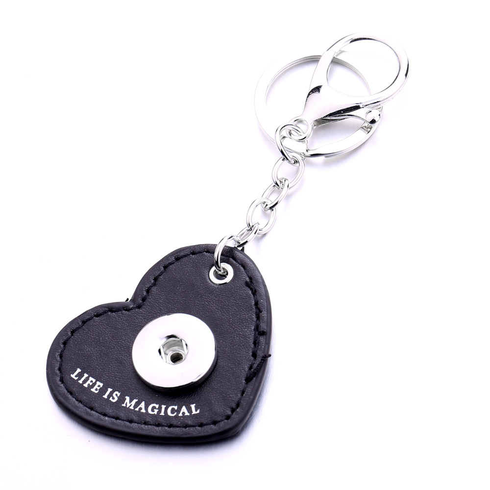 Fashion Heart PU Leather Keychain Jewelry 18mm Snap buttons key Pendant chain Car bag Snaps Keyring