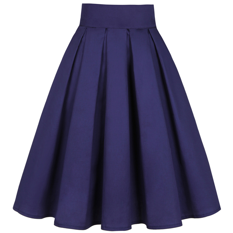 Women Solid Color Blue Pleated Skirt Shcool Y2K Summer High Waist Korean Harajuku Japanese Pinup Retro Vitage Midi A-line Skirts 220322