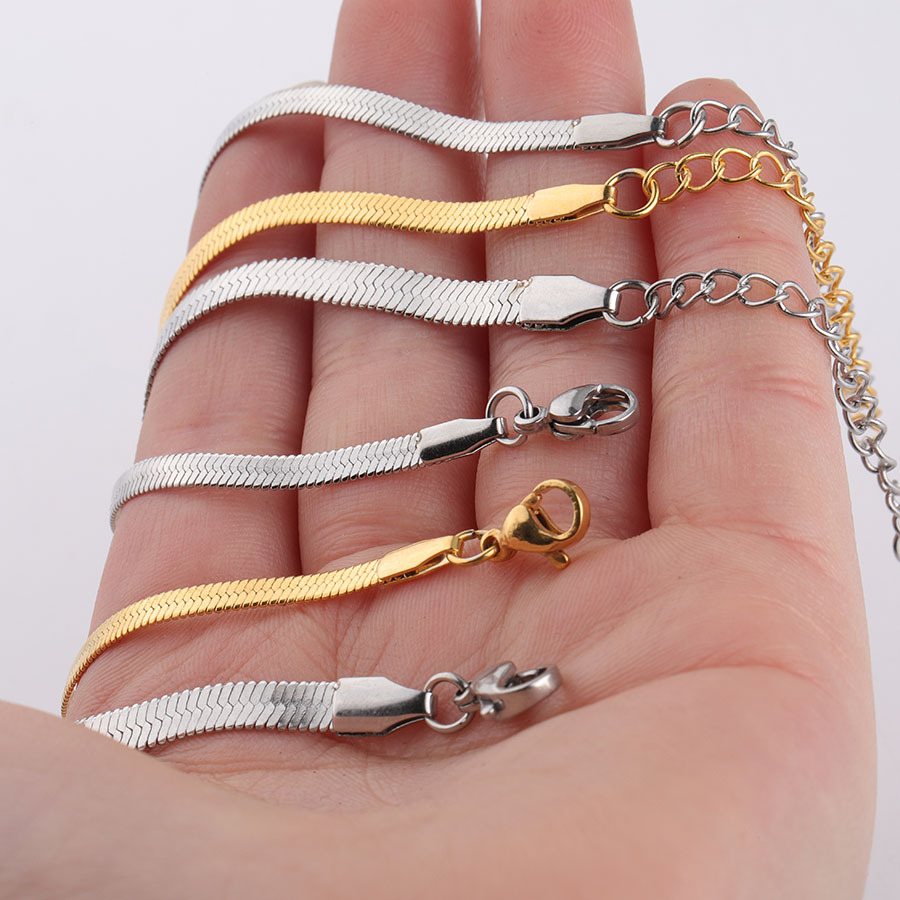 18K Gold Silver Plated Stainless Steel Flat Snake Bracelet Anklet Hip Hop Hand Chain Summer Beach Foot Jewelry DIY Jewelry Making Accessory