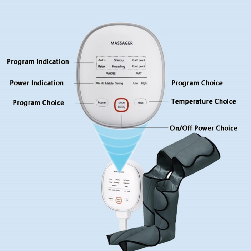 Electric Air Compression Leg Massager Pneumatic Foot and Calf Heated Air Wraps Handheld Controller Muscle Relax Pain Relief
