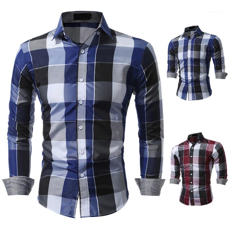 

Men's Casual Shirts 2022 Fashion Trade Spring And Autumn Pointed Collar Long Sleeve Checked Shirt, European Code Leisure Plaid, Blue