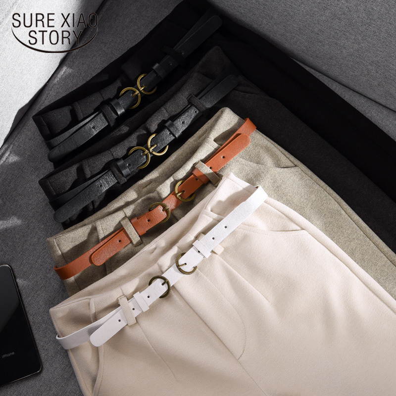 Spring and Winter Wool Pants Korean Style Women High Waist Belted Harem Slim Trousers Female Warm Long 699 220325