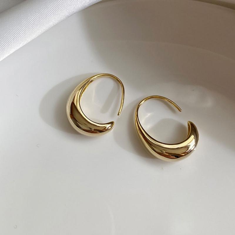 Hoop & Huggie Gold Chic Water Drop Shaped Earrings Women's Chunky Hoops Geometrical Brass Minimalist Wedding Party JewelryHoop