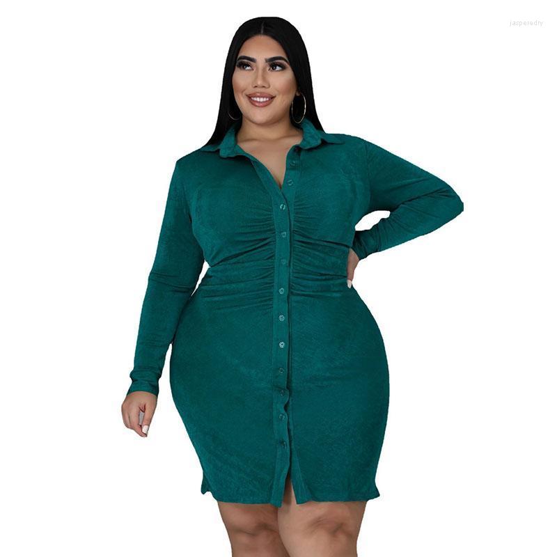 Plus Size Dresses Button Turn Down Collar Curved Dress For Women Autumn Full Sleeve Skirt Casual Outfit Trendy One Piece Clothing Jasp22, Dark green
Plus Size Dresses Button Turn Down Collar Curved Dress For Women Autumn Full Sleeve Skirt Casual Outfit Trendy One Piece Clothing Jasp22, Dark green