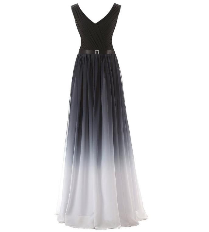 Women's Chiffon Gauze Maxi Bridesmaid Dress Back Laceup Long Formal Evening Party V neckle Dresses Sleeveless With Ribbon Rinestone Belt US4-US22