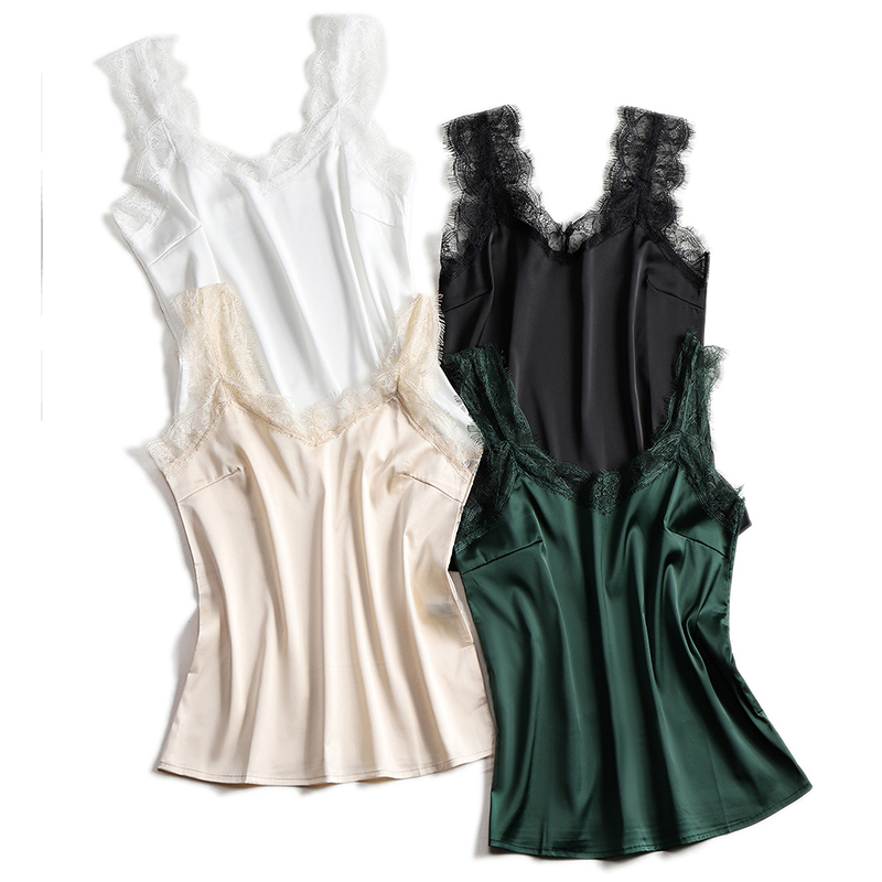 Sexy Lace Tank Tops Women Silk Sleeveless V Neck Womens Camisole Halte Top Feminino Slim White Summer Woman Clothe 220325