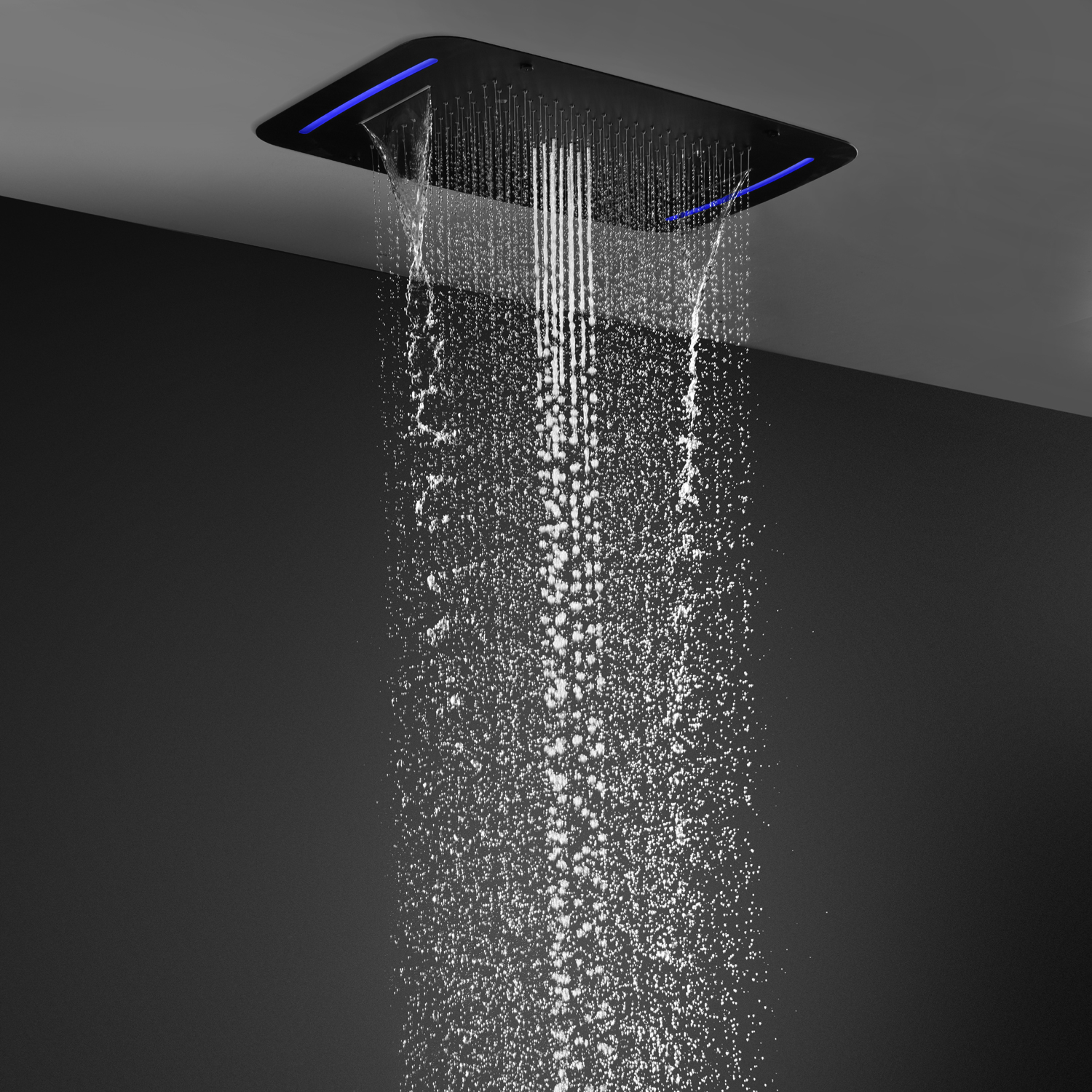 Bathroom Accessories 5 Functions Black Shower set Ceiling Big LED Rainfall Showerhead Kits 710X430MM Thermostatic Mixer Faucets