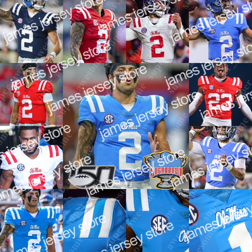 2022 Ole Miss Rebels Football Jersey Matt Corral Jaxson Dart Zach Evans Jerrion Ealy Elijah Moore John Rhys Plumlee Snoop Conner Jonathan Mingo, Powder blue-sugar bowl patch
2022 Ole Miss Rebels Football Jersey Matt Corral Jaxson Dart Zach Evans Jerrion Ealy Elijah Moore John Rhys Plumlee Snoop Conner Jonathan Mingo, Powder blue-sugar bowl patch