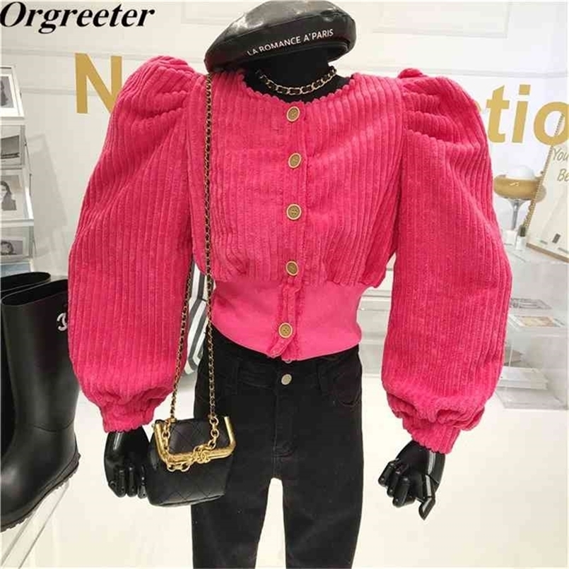 Puff sleeve Single-breasted O-neck Corduroy Jacket Shirts&Blouse Women Spring Fall INS Fashion Retro Slim Short Crop Tops 210602, Fuchsia
Puff sleeve Single-breasted O-neck Corduroy Jacket Shirts&Blouse Women Spring Fall INS Fashion Retro Slim Short Crop Tops 210602, Fuchsia