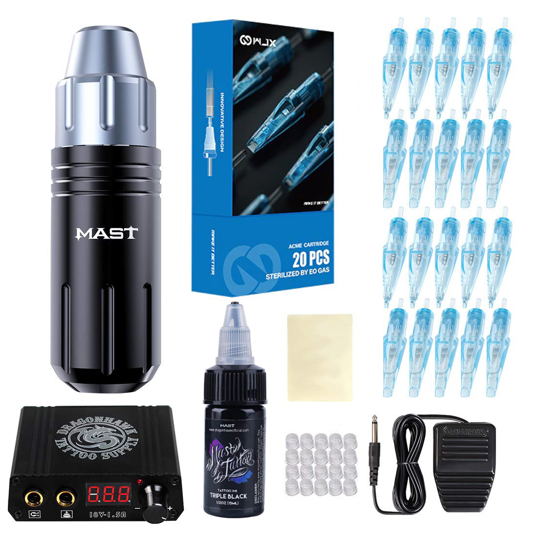 Mast Tattoo Kit Mast Flex Rotary Motor Pen Machine Power Supply Cartridges Needles D4908
Mast Tattoo Kit Mast Flex Rotary Motor Pen Machine Power Supply Cartridges Needles D4908
