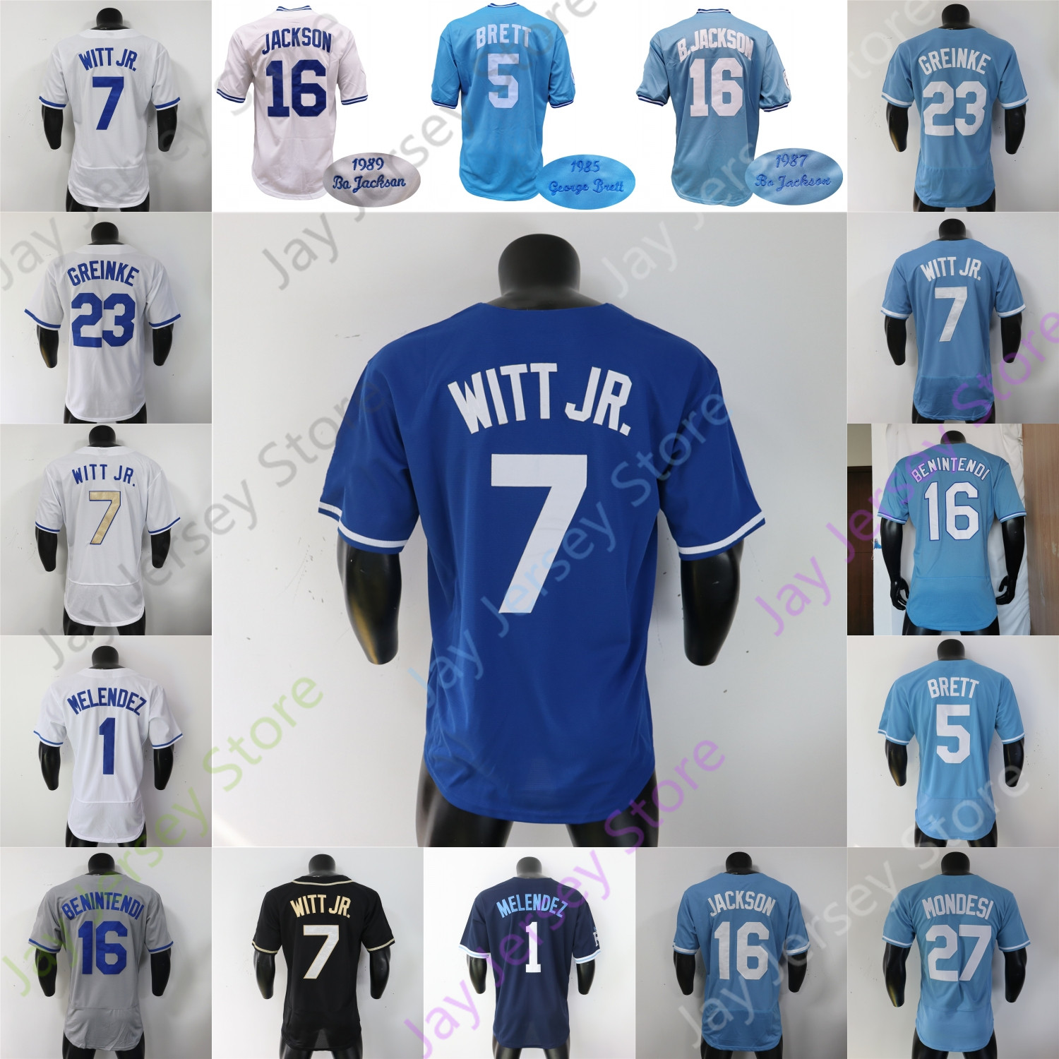 MJ Melendez Jersey George Brett 1985 1987 1989 Cooperstown Bobby Witt Jr. Andrew Benintendi Zack Greinke Adalberto Mondesi Grey White Black Baby Blue Player