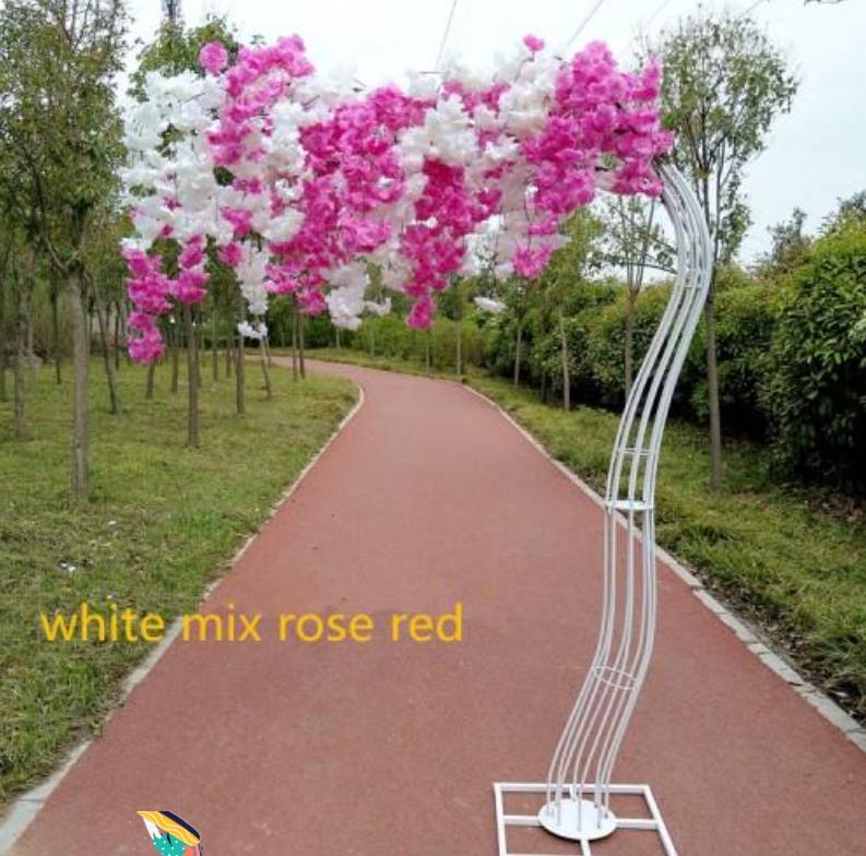 2.6M height silk Artificial Cherry Blossom Tree road lead Simulation Cherry Flower with Iron Arch Frame For Wedding mall party Props