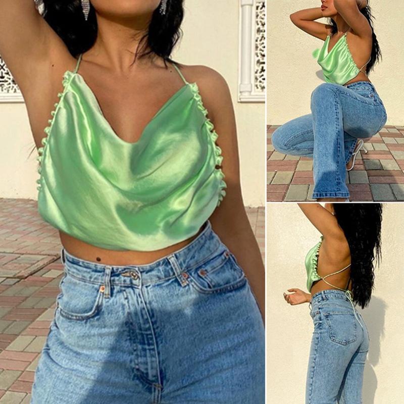 Women' Tanks & Camis Kf-Sleeveless Strap Ruffles Fashion Rave Festival Satin Crop Tops Vest Green Halter Solid Sexy Backless Camisole TopWo
Women' Tanks & Camis Kf-Sleeveless Strap Ruffles Fashion Rave Festival Satin Crop Tops Vest Green Halter Solid Sexy Backless Camisole TopWo