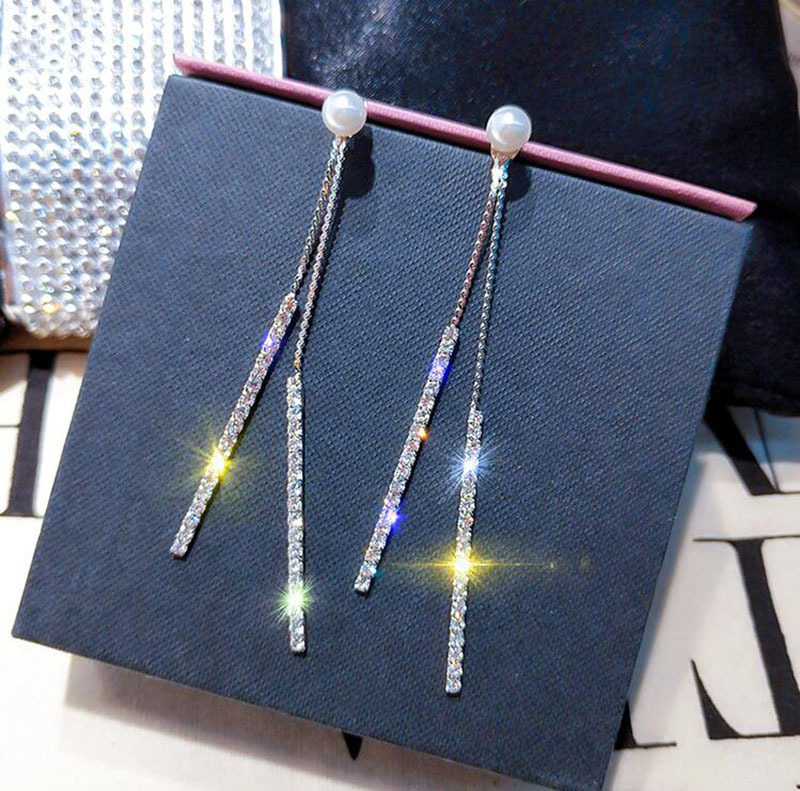 Earrings 925 Silver Needle Long Tassel One Two Pearl Earrings Temperament Simple Diamond Round Face Thin 
Earrings 925 Silver Needle Long Tassel One Two Pearl Earrings Temperament Simple Diamond Round Face Thin