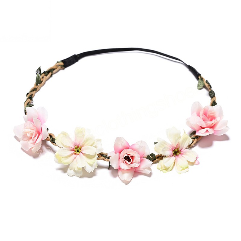 Women Girls Flower Headband Beach Party Garland Princess Wreath Wedding Bridesmaid Bride Headpiece Bohemian Hair Accessories