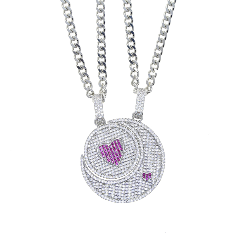 Men Women Hip Hop Moon Pendant 4.5mm Cuban Link Chain Iced Out Bling 5A CZ Paved Necklaces Fashion Lovely Heart Charm Jewelry