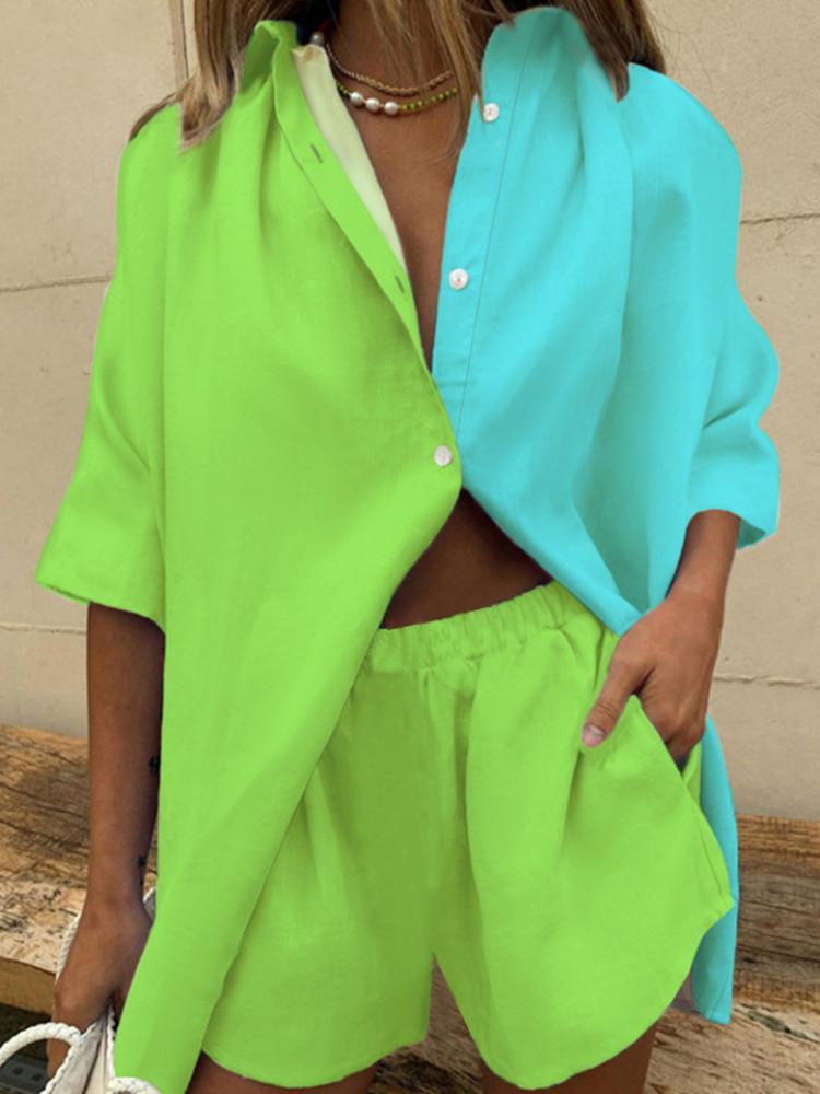 Women' Tracksuits Hirigin Womens 2 Pieces Outfit Summer Cotton Linen Color Contrasts Short Sleeve Lapel T-Shirt And Drawstring Shorts Femal
Women' Tracksuits Hirigin Womens 2 Pieces Outfit Summer Cotton Linen Color Contrasts Short Sleeve Lapel T-Shirt And Drawstring Shorts Femal