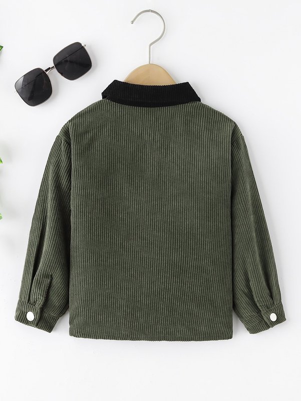 Toddler Boys Borg Collar Flap Pocket Corduroy Coat SHE