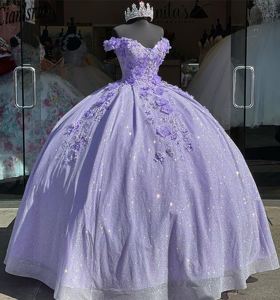 Sparkly Lilac Pink Quinceanera Dress 2022 Luxury Flower Florals Vestidos De 15 Anos Masquerade xv Dress Lavender Sixteen Light Blue Prom Party Birthda