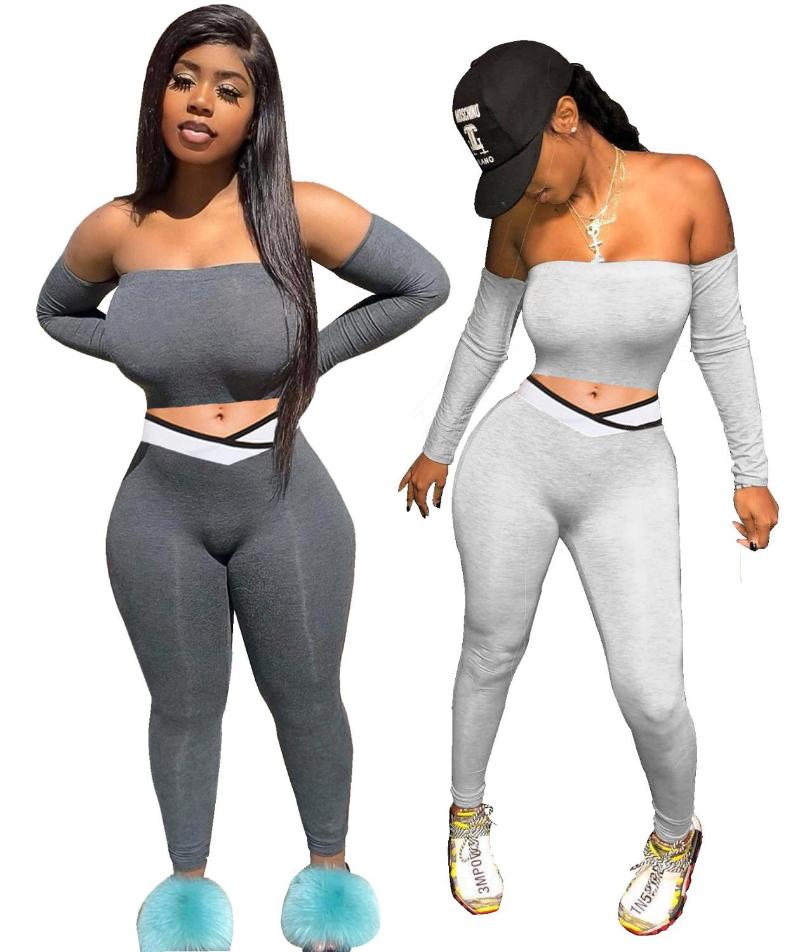 Women' Tracksuits Women Spring Movement Style Sets Long Sleeve Card Shoulder Short Top Elastic Pants Pure Color Two Piece SetsWomen, Light gray
Women' Tracksuits Women Spring Movement Style Sets Long Sleeve Card Shoulder Short Top Elastic Pants Pure Color Two Piece SetsWomen, Light gray
