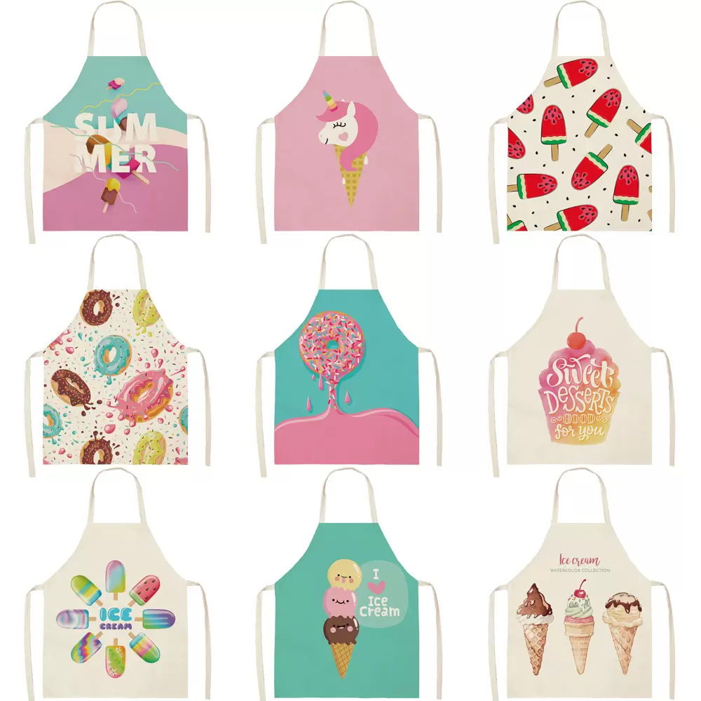 Personalized Aprons Ice Cream Dessert Black Female Couples Kids Bib Canvas Kitchen Apron For Cooking Baking Restaurant Pinafore