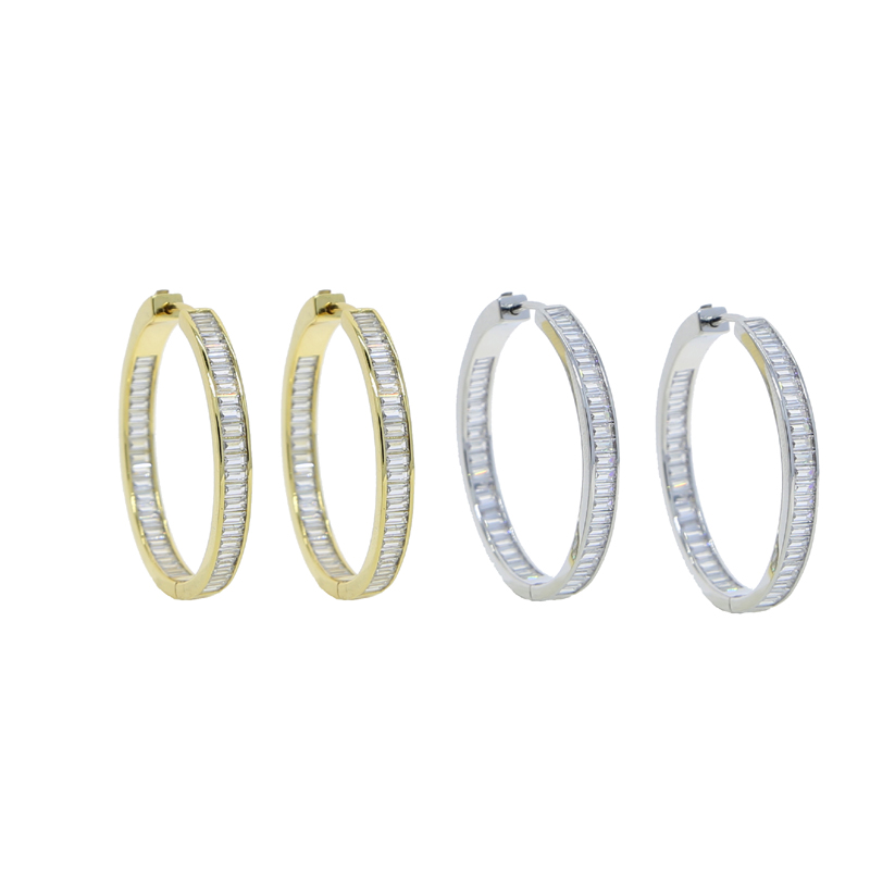 New Styles 37mm Round Cubic Zircon Hoop Earring With Gold Silver Plated engagement Wedding Earrings For Women Lady Luxury Jewelry Wholesale