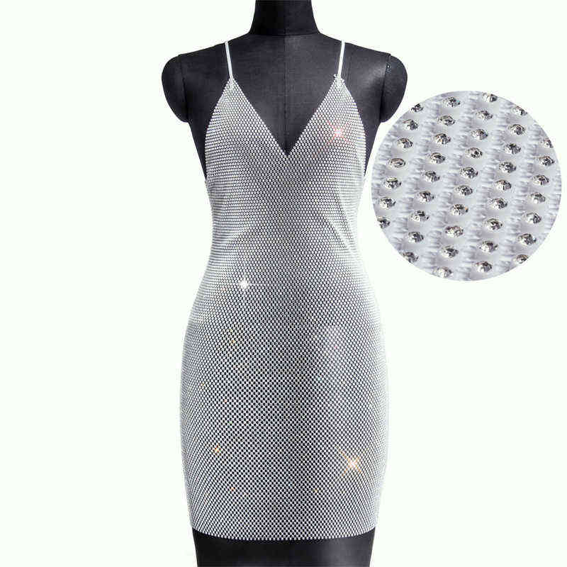 Mesh rhinestone Fabric Glitter Dress Crystal Diamond Beach Dress Women Sexy V Neck Hollow Out Bodycon Mesh Party Dresses T220816