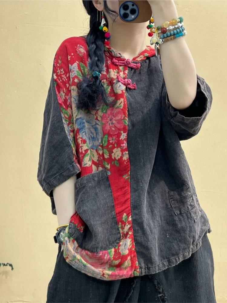 Women's Blouses & Shirts Women Pullovers Shirt 2022 Summer Retro Casual Loose Flax Tops Ladies Hooded Button Spliced Print Short Sleeve Blou, Black
Women's Blouses & Shirts Women Pullovers Shirt 2022 Summer Retro Casual Loose Flax Tops Ladies Hooded Button Spliced Print Short Sleeve Blou, Black