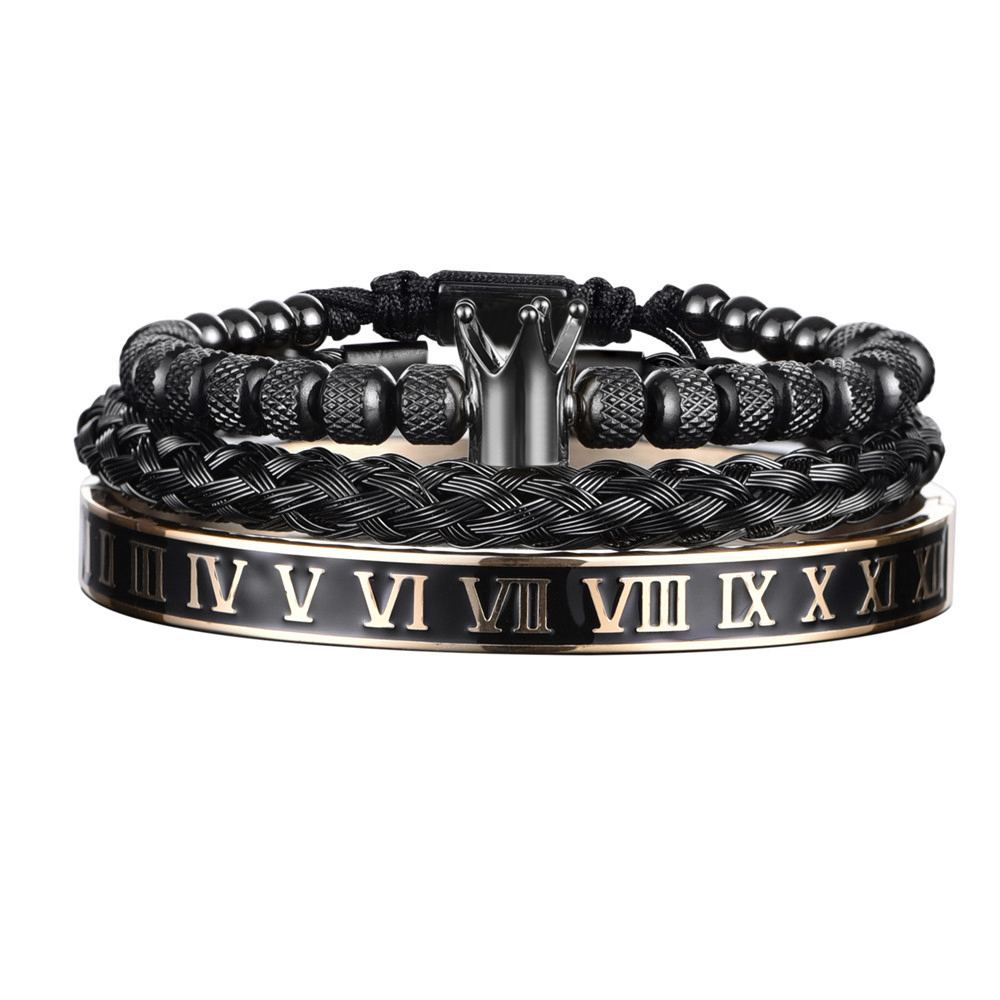 Luxury Enamel Roman Bracelet Royal Crown Charm Men Stainless Steel Geometry Pulseiras Open Adjustable Bracelets Couple Jewelry