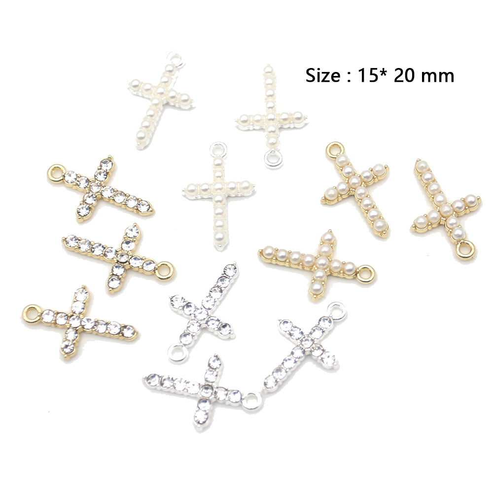 20pcs Cute Small Mix Color Religious DIY Craft Charms For Kids Christianity Enamel Rhinestone Cross Shape Pendant Charm For Bracelet /Necklace Making 