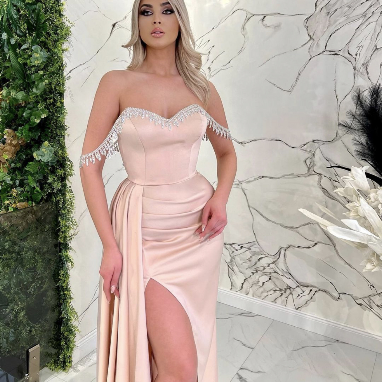 Dusty Pink Prom Dresses Modest Middle East Church With Off Shoulder Party Gown