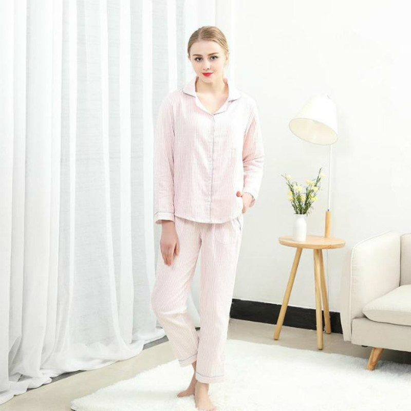 Sleepwear Women's Cotton Home Suit Pajamas Winter Long Sleeve Stripe Pyjama Female Casual Lounge Set Drop 220329