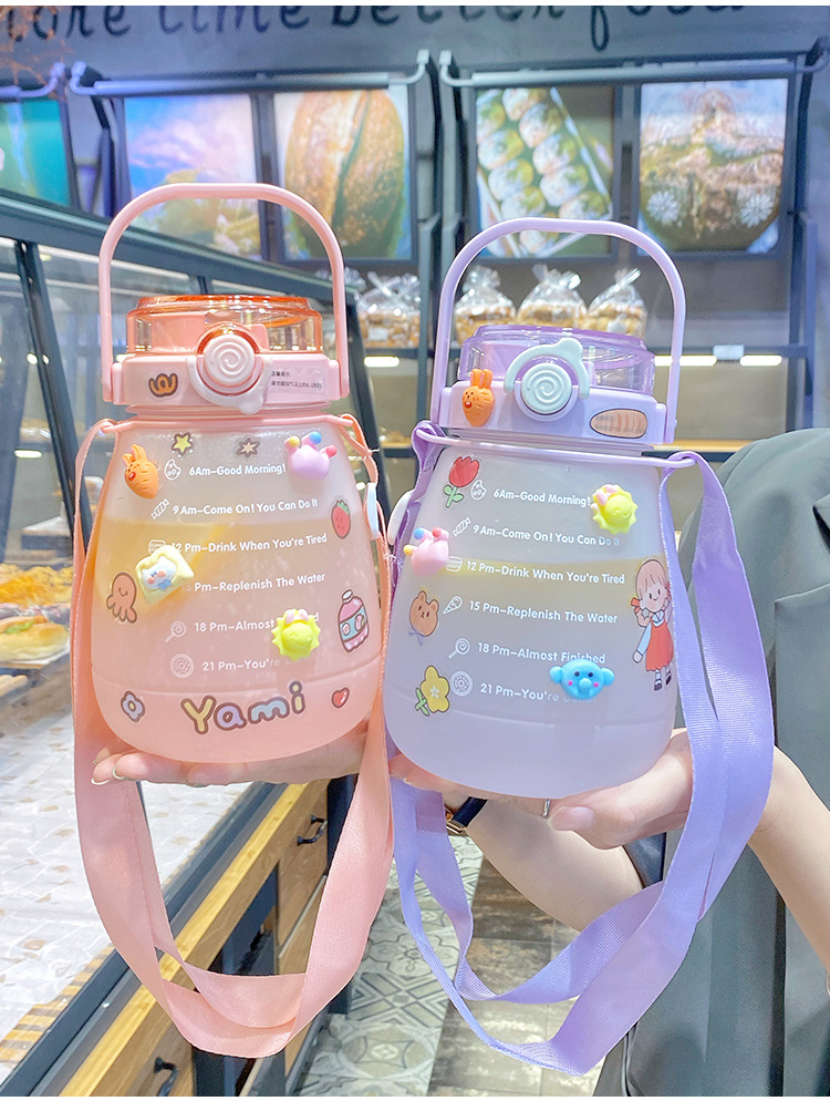 Cute Girls Water Bottle with Stickers Straw Big Belly Cup 1300ml Sports for Jug Children Female Kettle Strap, Customize
Cute Girls Water Bottle with Stickers Straw Big Belly Cup 1300ml Sports for Jug Children Female Kettle Strap, Customize