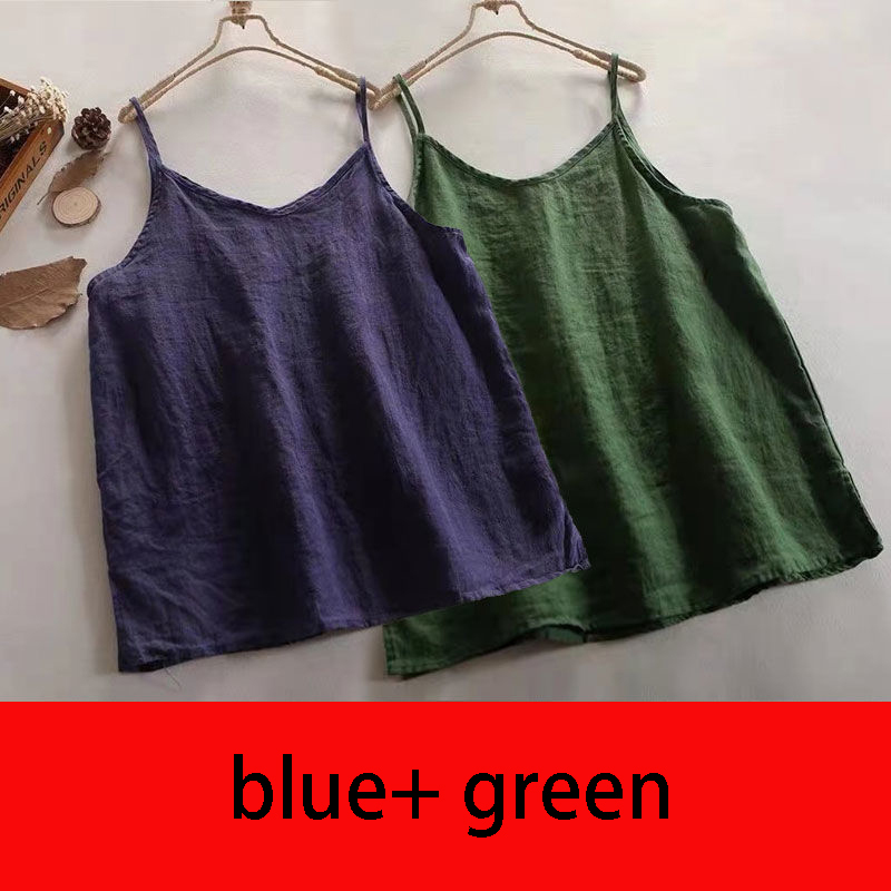 Women's Summer Top Cotton Linen Spaghetti Strap Women Halter V Neck Basic Yellow Sleeveless Tank s Loose Casual Camis 220325