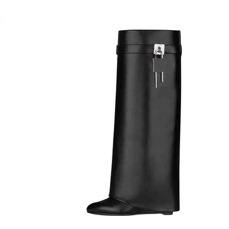 Women Boots Retro Luxury Knee High Heel Shark Lock Decor Wedge Pointed Toe Big Size Long Platform 0709, Black short
Women Boots Retro Luxury Knee High Heel Shark Lock Decor Wedge Pointed Toe Big Size Long Platform 0709, Black short