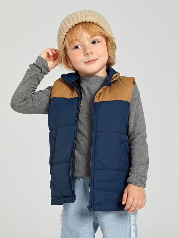 Toddler Boys Contrast Panel Zipper Vest Puffer Coat SHE