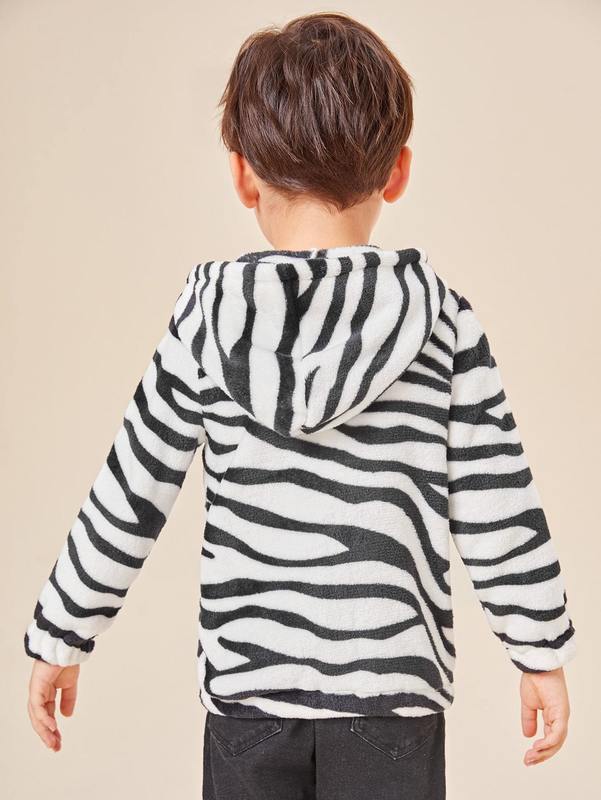 Toddler Boys Zebra Striped Hooded Teddy Jacket SHE