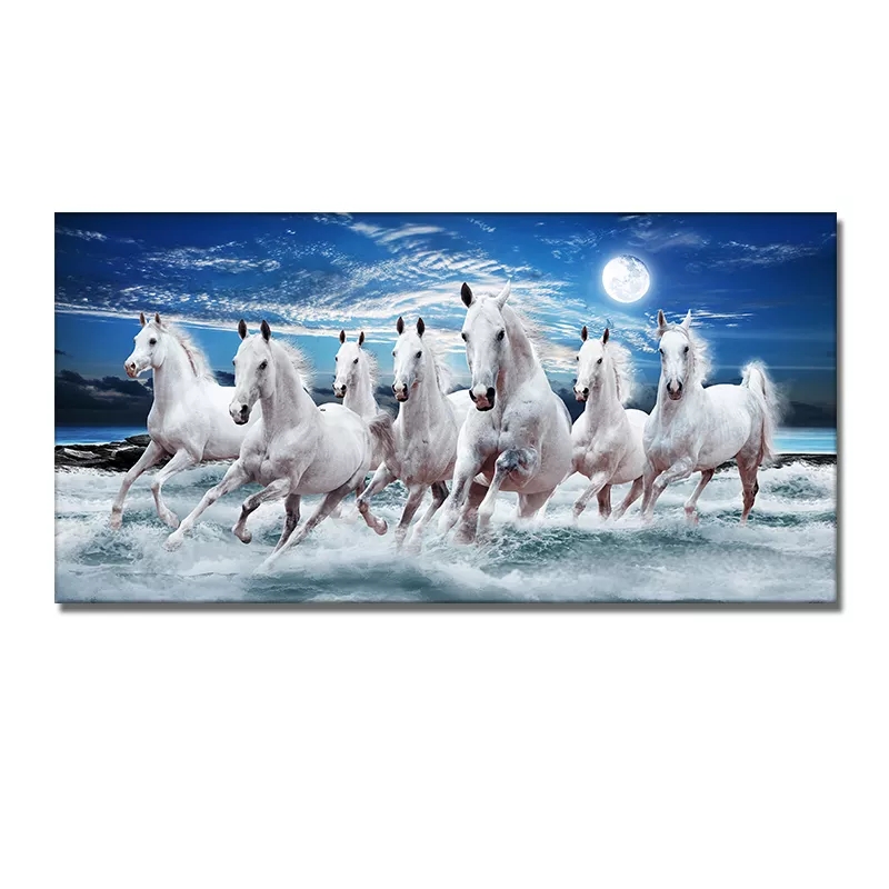 White Running Horse Animals Oil Painting HD Print on Canvas Poster Wall Art Picture for Living Room Sofa Cuadros Decor